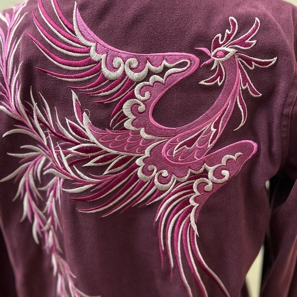 Bob Mackie Wearable Art Purple Firebird/Phoenix Embroidered Jacket and Pants Set - Picture 4 of 16
